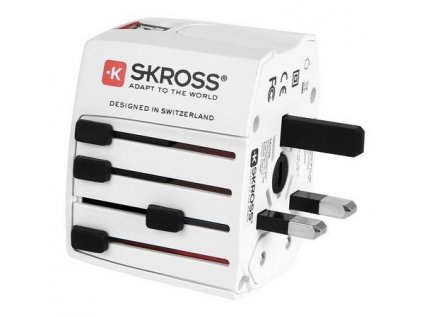 SKROSS cestovní adaptér SKROSS World Pro USB, 10A max., uzemněný, vč. USB nabíjení 2x výstup 2100mA,
