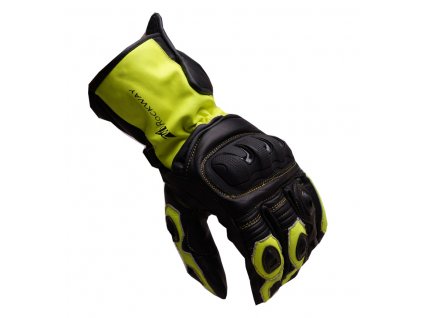 Kožené rukavice s protektorem - yellow fluo