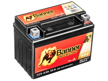 baterie gelová 12V, YB4L-B, 4Ah, 35A, BANNER Bike Bull GEL 120x70x92