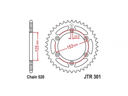 ocelová rozeta pro sekundární řetězy typu 520, JT (39 zubů)
