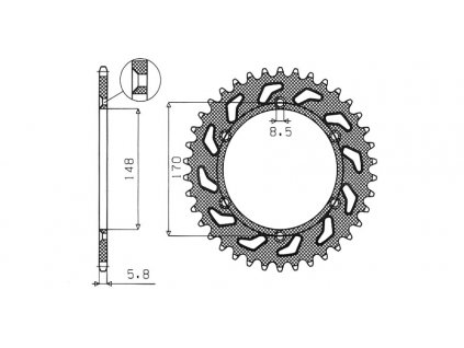 ocelová rozeta pro sekundární řetězy typu 520, SUNSTAR (48 zubů)