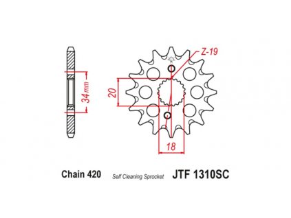 řetězové kolečko pro sekundární řetězy typu 420, JT (15 zubů)