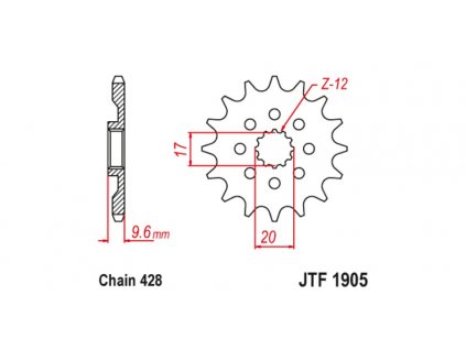 řetězové kolečko pro sekundární řetězy typu 428, JT (13 zubů)