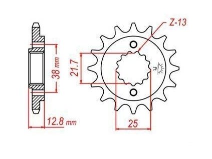 řetězové kolečko pro sekundární řetězy typu 520, JT - Anglie (14 zubů)