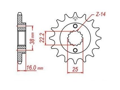 řetězové kolečko pro sekundární řetězy typu 520, JT - Anglie (14 zubů)