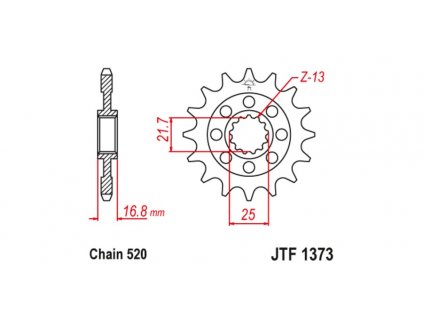 řetězové kolečko pro sekundární řetězy typu 520, JT (17 zubů)