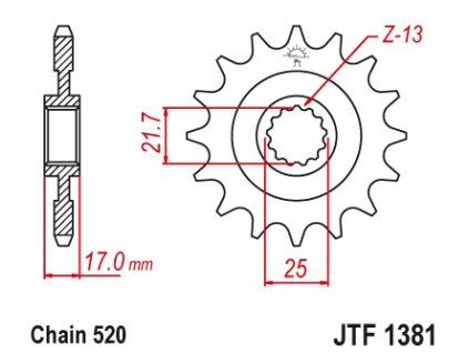 řetězové kolečko pro sekundární řetězy typu 520, JT - Anglie (15 zubů)