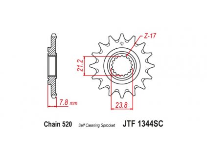 řetězové kolečko pro sekundární řetězy typu 520, JT (14 zubů)