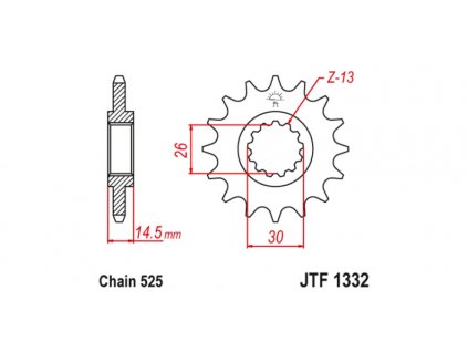 řetězové kolečko pro sekundární řetězy typu 525, JT (16 zubů)