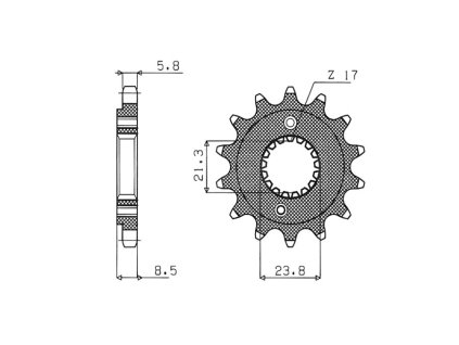 řetězové kolečko pro sekundární řetězy typu 520, SUNSTAR (15 zubů)