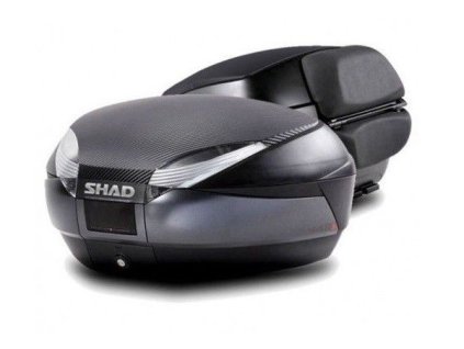 Vrchní kufr na motorku SHAD SH48 D0B48306R Tmavě šedý s opěrkou, karbonový kryt a zámek PREMIUM SMART