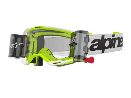 brýle VISION 8 WORDMARK ROLL-OFF WIDE VISION, ALPINESTARS (bílá/žlutá fluo, čiré plexi a roll-off systém) 2025