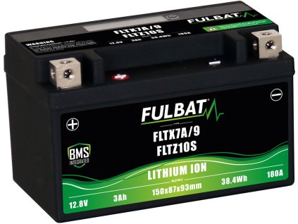 lithiová baterie  LiFePO4  YTX7A-BS, YTX9-BS, YTZ10S-BS  FULBAT  12V, 3Ah, 180A, hmotnost 0,65 kg, 150x87x93