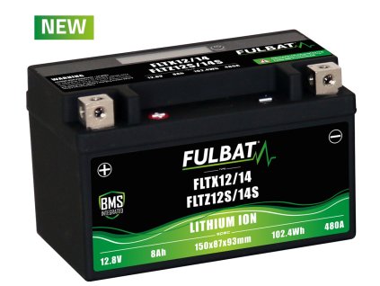 lithiová baterie  LiFePO4  YTX12-BS, YTX14-BS, YTZ12S-BS, YTZ14S-BS  FULBAT  12V, 8Ah, 480A, hmotnost 1,20 kg, 150x87x93