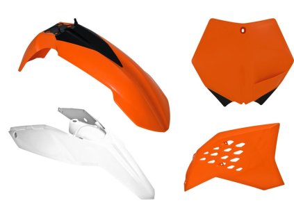 sada plastů KTM, RTECH (oranžovo-bílá, 4 díly)