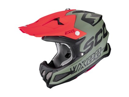 Moto přilba SCORPION VX-22 AIR UPDOWN matná zeleno/černo/červená