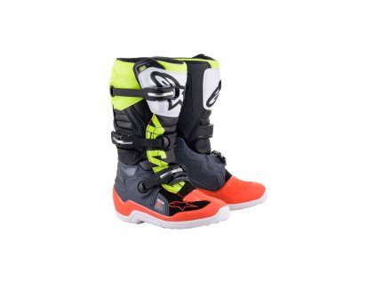 Boty TECH 7 S 2021, ALPINESTARS, dětské (šedá/červená fluo/žlutá fluo)