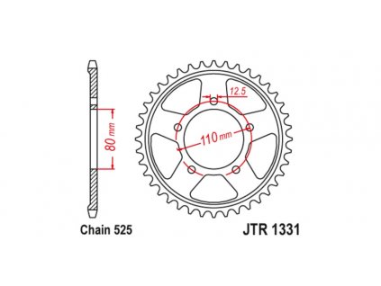 ocelová rozeta pro sekundární řetězy typu 525, JT (42 zubů)
