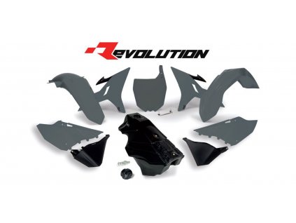 Sada plastů Yamaha - REVOLUTION KIT pro YZ 125/250 02-20, RTECH (limit. edice QUANTUM GREY, šedo-černá, 5 dílů, vč. nádrže