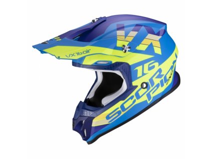 Moto přilba SCORPION VX-16 AIR X-TURN matná modro/neonově žlutá