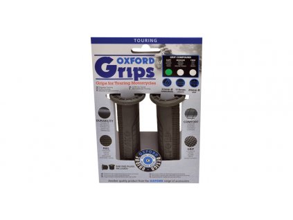 Gripy Touring, OXFORD - Anglie (tmavě šedá pryž, tvrdost pryže medium, na řidítka o průměru 22 mm, pár)