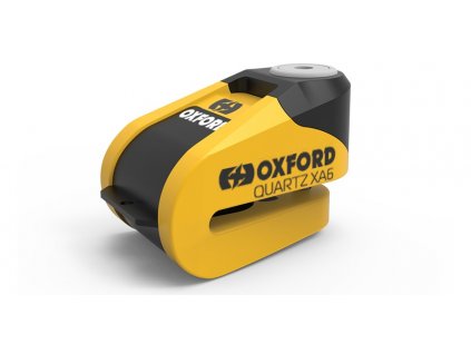 Zámek kotoučové brzdy Quartz Alarm XA6, OXFORD - Anglie (integrovaný alarm, žlutý/černý, průměr čepu 6 mm)