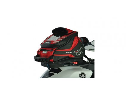 Tankbag na motocykl Q4R QR, OXFORD - Anglie (černý/červený, s rychloupínacím systémem na víčka nádrže, objem 4 l)