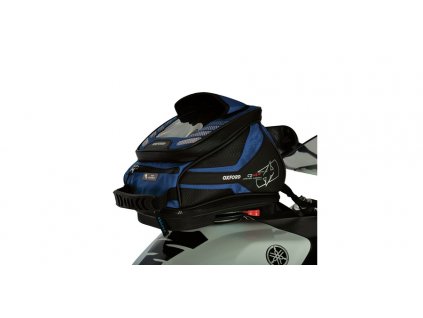 tankbag na motocykl Q4R QR, OXFORD (černý/modrý, s rychloupínacím systémem na víčka nádrže, objem 4 l)