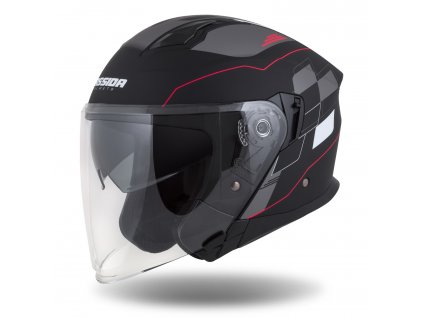 Přilba Jet Tech RoxoR, CASSIDA (černá matná/bílá/červená/šedá)