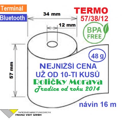 Termo kotouček 57/38/12 BPA 17m  (57mm x 17m)