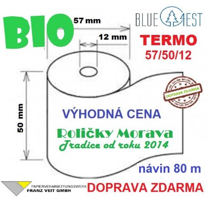 Termo kotouček 57/50/12 BIO 28m BLUE4EST (57mm x 28m)  NOVINKA - bez chemikálií