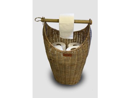 Rattanowy kosz z uchwytem na papier toaletowy, szary - 33 x 27 x 45 cm