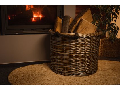 Wiklinowy okrągły kosz na drewno, szary