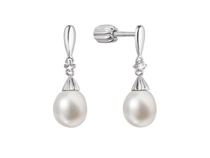 29669 4 29669 stribrne nausnice visaci s ricni perlou a malym zirkonem bila 21105 1b