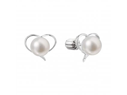 Stříbrné náušnice pecky srdce s bílou říční perlou 21057.1 bílé_romero