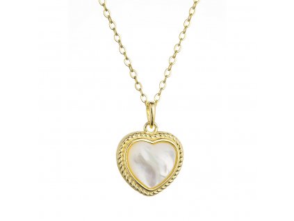 Pozlacený stříbrný náhrdelník ve tvaru srdce s perletí 12058.1_romero