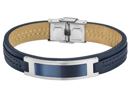 Pánský kožený náramek s ocelovou ploškou modrý LS1808-2/3_romero