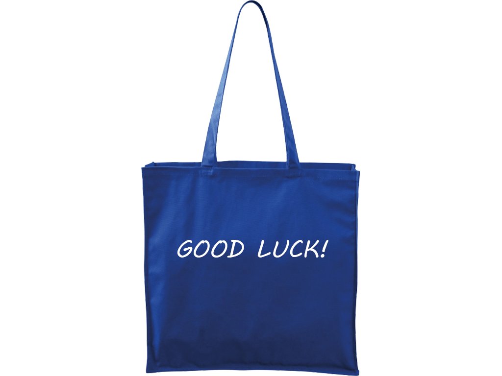 Plátěná taška Carry modrá s bílým motivem - Good luck!