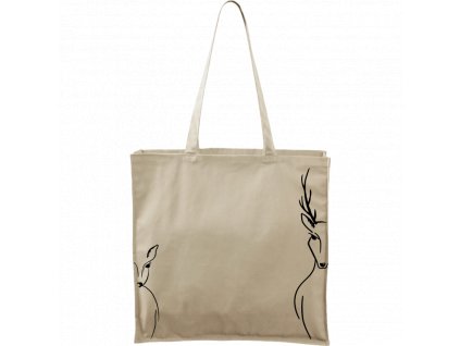Plátěná taška Carry přírodní s černým motivem - Srnka & Jelen na bocích
