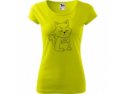 Ručně malované triko limetkové s černým motivem - Grumpy Kitty