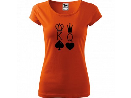 Ručně malované triko oranžové s černým motivem - King & Queen