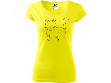 Ručně malované triko citronové s černým motivem - Kočka