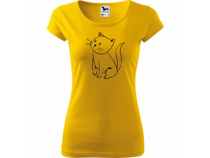 Ručně malované triko žluté s černým motivem - Kotě