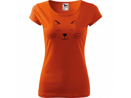 Ručně malované triko oranžové s černým motivem - Cat face