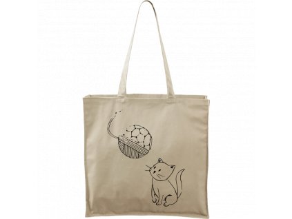 Plátěná taška Carry přírodní s černým motivem - Kotě s Fullerenem