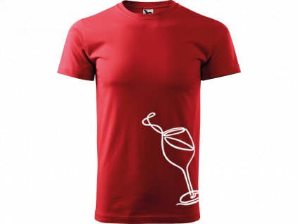 Ručně malované pánské bavlněné tričko - Jednotahová Sklenička vína