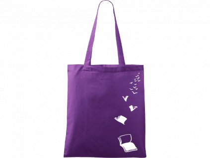 Plátěná taška Handy fialová s bílým motivem - Létající knihy 1