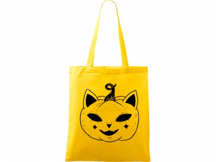 Plátěná taška Handy žlutá s černým motivem - Kočka Dýně Halloween