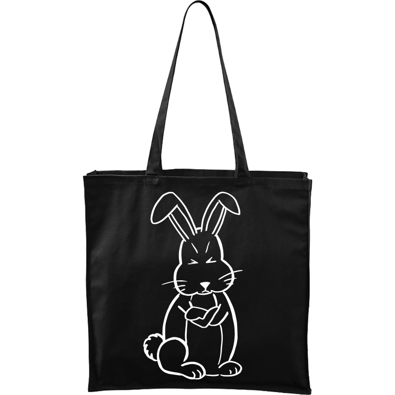 Ručně malovaná větší plátěná taška - Grumpy Rabbit Barva tašky: ČERNÁ, Barva motivu: BÍLÁ