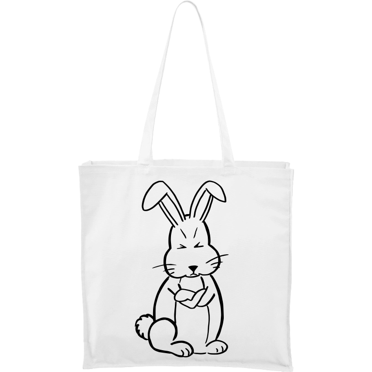 Ručně malovaná větší plátěná taška - Grumpy Rabbit Barva tašky: BÍLÁ, Barva motivu: ČERNÁ
